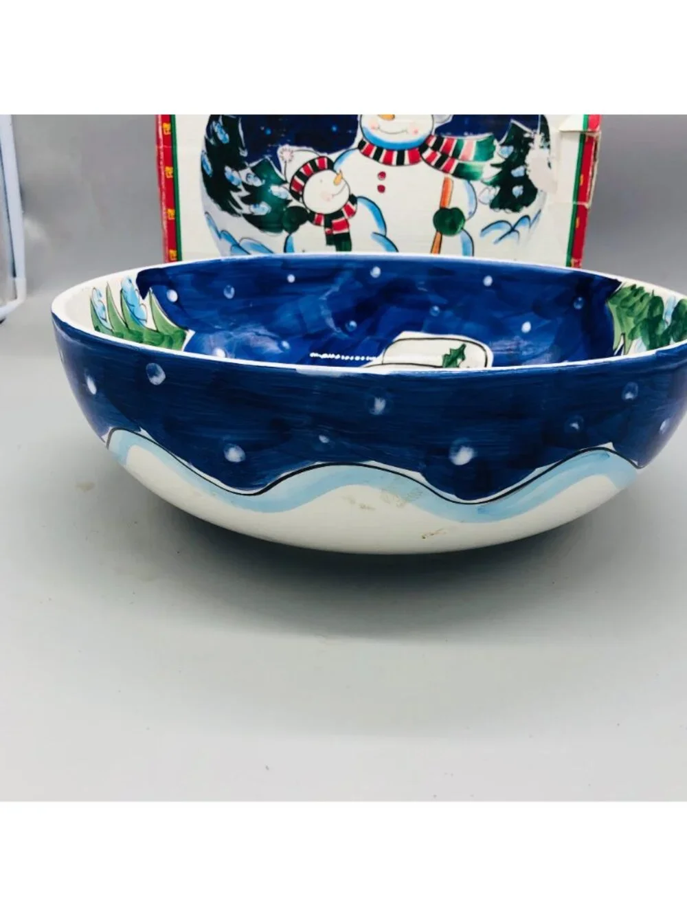 Holiday Ceramic Serving Bowl Snowmen World Bazar Christmas 12